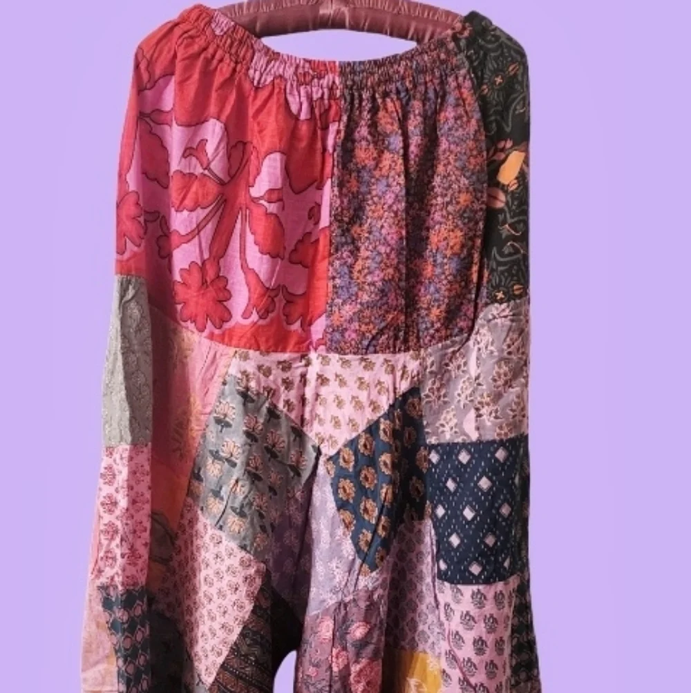 Boho Patchwork Cotton Harem Pants -OSFM - Picture 2 of 4
